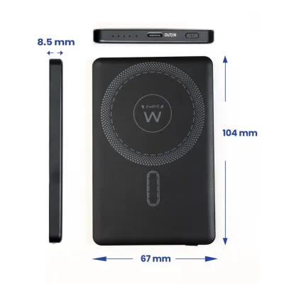 Batería externa Ewent EW1160 USB-C USB-A Inalámbrico Negro 23W