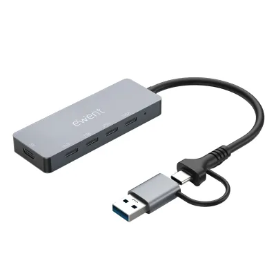 Hub USB Ewent Tipo C 3.2 Gen2 4 en 1 Gris