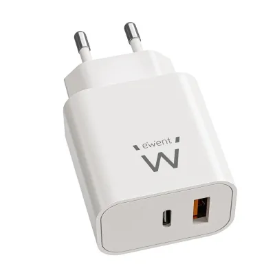 Cargador de pared Ewent EW1318 USB-C USB-A Blanco 20W