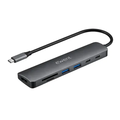 Hub USB-C Ewent EW1152 7 en 1 HDMI 4K 100W Power Delivery Gris