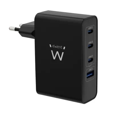 Cargador de pared Ewent EW1336 USB-C USB-A Negro 100W