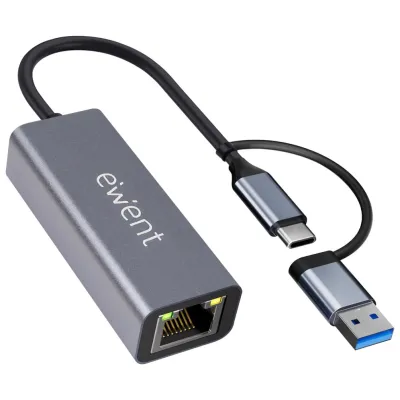 Adaptador Ethernet Ewent USB-C USB-A Gigabit 1000 Mbit/s Gris