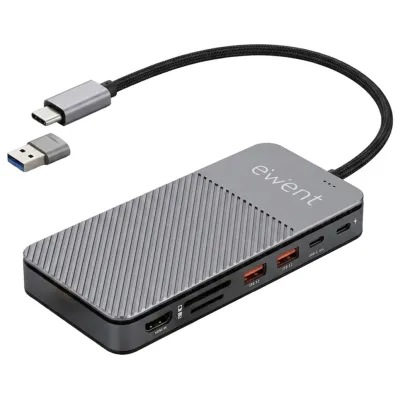 Hub USB-C Ewent EW1156 8 en 1 HDMI 4K Power Delivery 100W Lector SD SSD M.2 Aluminio