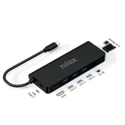 Docking station Nilox NXDSUSBC04 8 en 1 USB-C HDMI Ethernet Negro