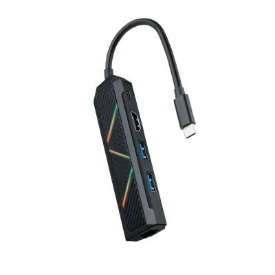 Hub USB-C Nanocable 5 en 1 USB-A HDMI RJ45 100W Negro