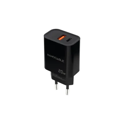 Nanocable Cargador USB-C/PD+USB-A/QC 20W Negro