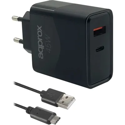 Cargador de pared approx! APPUSBWALL45W USB-C USB-A Negro (cable)