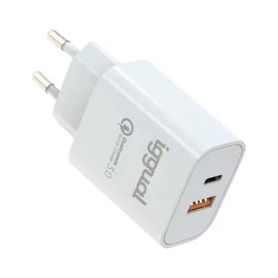 iggual Cargador doble USB QC3.0 + tipo C PD 20W
