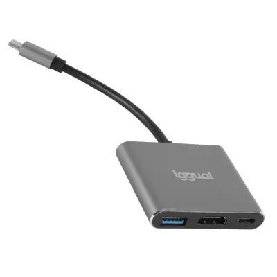 Hub USB iggual Tipo C 3 en 1 HDMI USB 3.0 PD 100W Negro