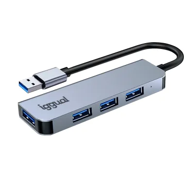 Hub USB iggual IGG319246 4 puertos USB-A 3.0 Plata