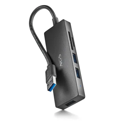 Hub USB NGS Hub Reader 3.0 3 puertos USB 3.0 lector SD y microSD Negro