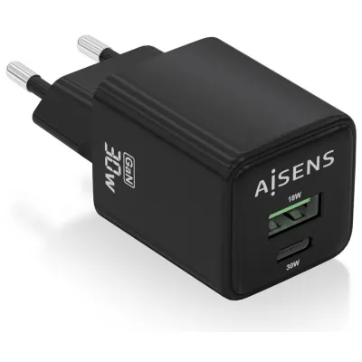 Cargador de pared Aisens ASCH-30W2P038-BK USB-C USB-A Negro 33W