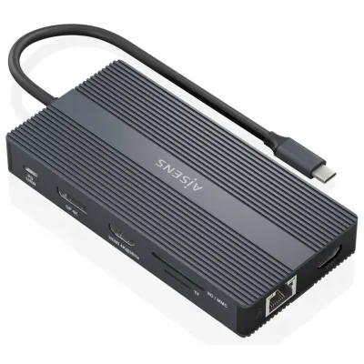 Hub USB AISENS ASUC-12P017-GR USB-C 2xHDMI DisplayPort 100W Gris