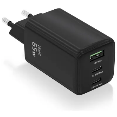 Cargador de pared Aisens ASCH-65W3P042-BK USB-C USB-A Negro