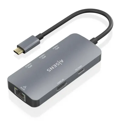 Hub USB-C AISENS 6 en 1 HDMI RJ45 3xUSB-A USB-C PD 100W Gris