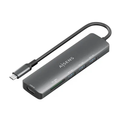 Hub USB-C AISENS ASUC-6P024-GR 1 HDMI 3 USB-A Lector SD Gris
