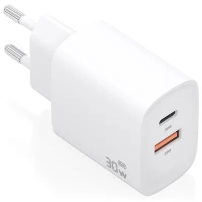 Cargador de pared Aisens Cargador GaN 30W USB-C USB-A Blanco