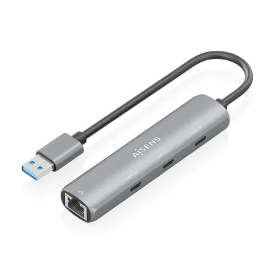 Hub USB AISENS USB 3.0 Gigabit Ethernet 3xUSB-C Gris