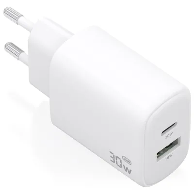 Cargador de pared Aisens Cargador GaN 30W USB-C USB-A Blanco
