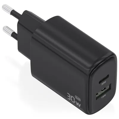 Cargador de pared Aisens Cargador GaN 30W USB-C USB-A Negro
