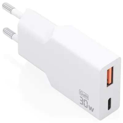 Cargador de pared Aisens Cargador Ultra Delgado GaN 30W USB-C USB-A Blanco