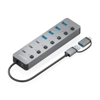 Hub USB AISENS USB 3.1 Gen1 8 puertos 4xUSB-A 3xUSB-C Gris