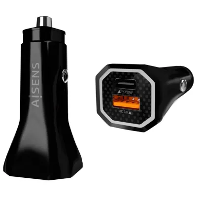 Cargador de coche Aisens 38W USB-C USB-A Negro