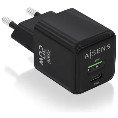 Cargador de pared Aisens ASCH-20W2P011-BK USB-C USB-A Negro 18W