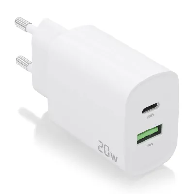 Cargador de pared Aisens A110-0754 USB-C USB-A Blanco 20W