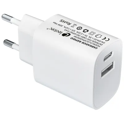 Leotec Cargador 20W 1xUSB-C PD + 1x USB-A Blanco