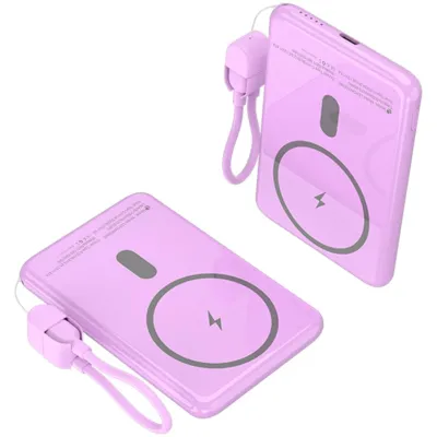 Batería externa Leotec Power Bank 5000mAh 20W USB-C Inalámbrico Rosa 15W