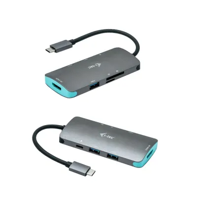 Hub USB-C i-tec 1 HDMI 3 puertos USB 3.0 lector SD 100W Power Delivery Plata