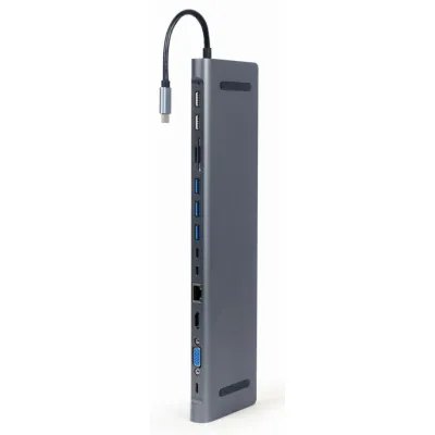 Hub USB Gembird A-CM-COMBO9-01 USB-C HDMI VGA Ethernet Gris