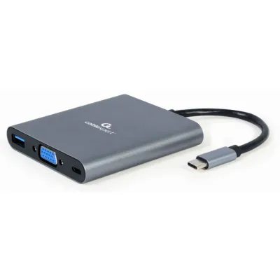 Hub USB Gembird A-CM-COMBO6-01 USB-C HDMI VGA 60W PD Gris