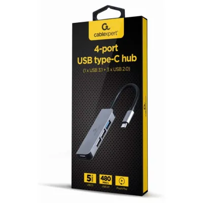 Hub USB Gembird UHB-CM-U3P1U2P3-01 USB-C 4 puertos Plata
