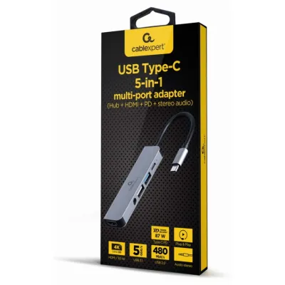Hub USB Gembird A-CM-COMBO5-02 USB-C 5 en 1 HDMI 4K Ethernet Plata