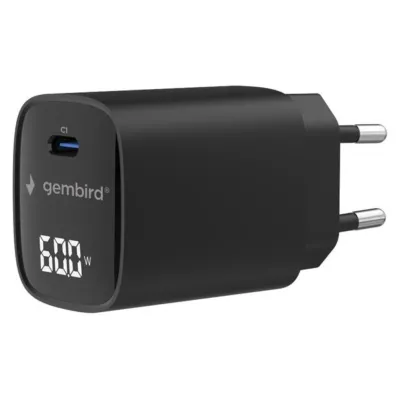 Cargador de pared Gembird TA-UC-1C-PD60LCD-01-BK USB-C Negro