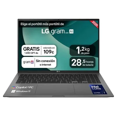 Portátil LG 16Z90TL-G.AU88BN 16" Intel Core Ultra 7 258V 32GB 1TB SSD Intel Arc Graphics Negro