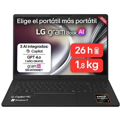 Portátil LG 16U55U-G.AU75BN 16" AMD Ryzen AI 7 445 16GB 512GB SSD